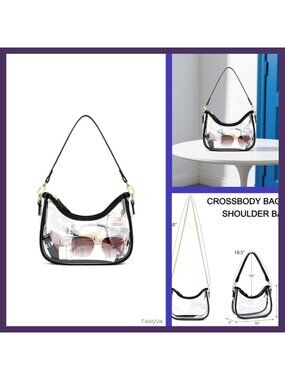 Clear PVC Stadium Shoulder Bag Zipper Hobo Crossbody Purse